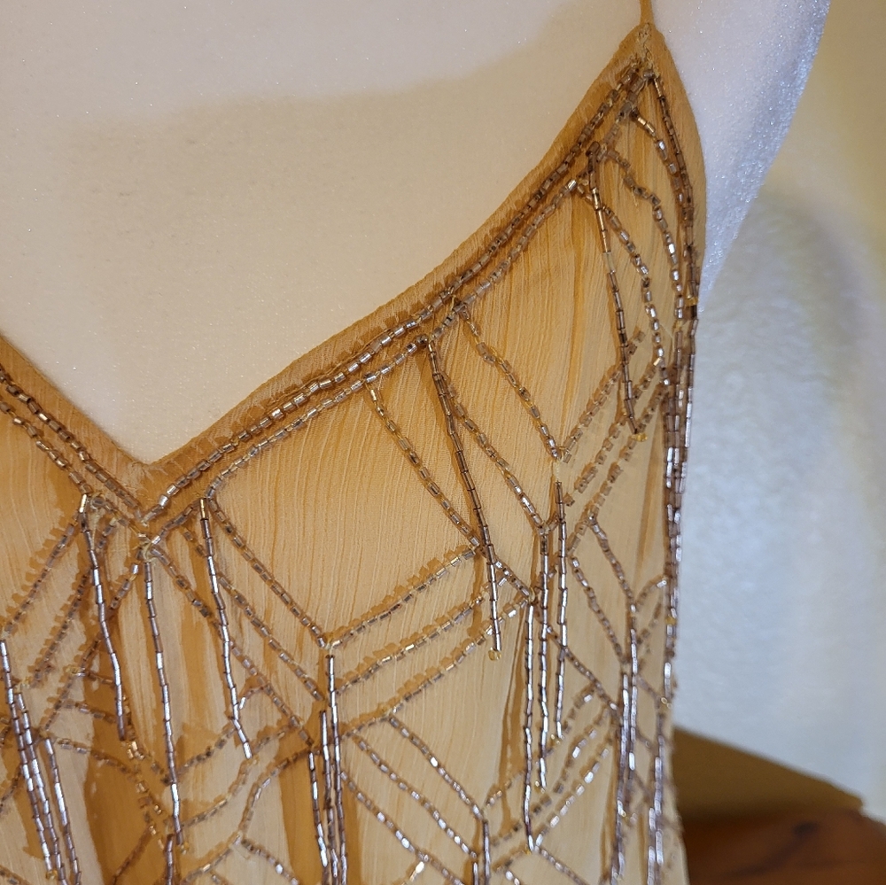 FREE PEOPLE Gorgeous  Yellow/ Gold Beaded Spaghetti Women's Top - Picture 3 of 9
